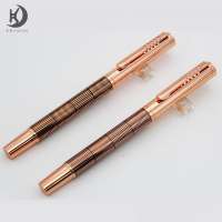 RCRO-039 High Quality Rose Gold Black Line Pens Promotional Luxury Heavy Laser Engraving Logo Metal Beaded Roller Rollerball Pen